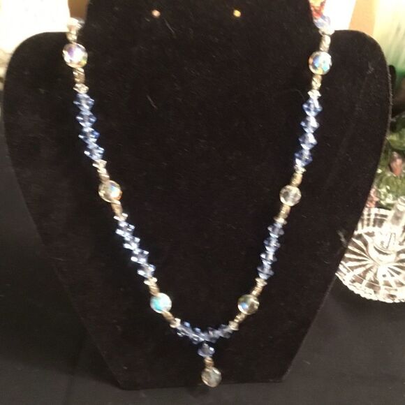 Silvertone, Blue and Clear Crystal Necklace - Picture 9 of 9